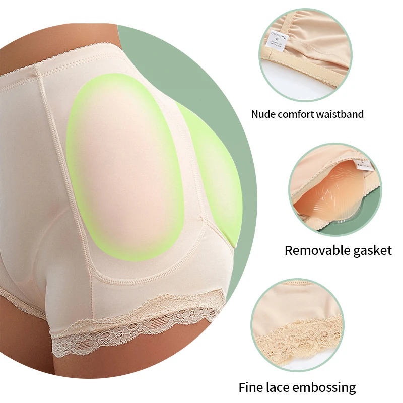 Women Boyshort Silicone Padded Pants for Women Hip Enhancer Shapewear Knickers Buttocks Tummy Control Padded Panties