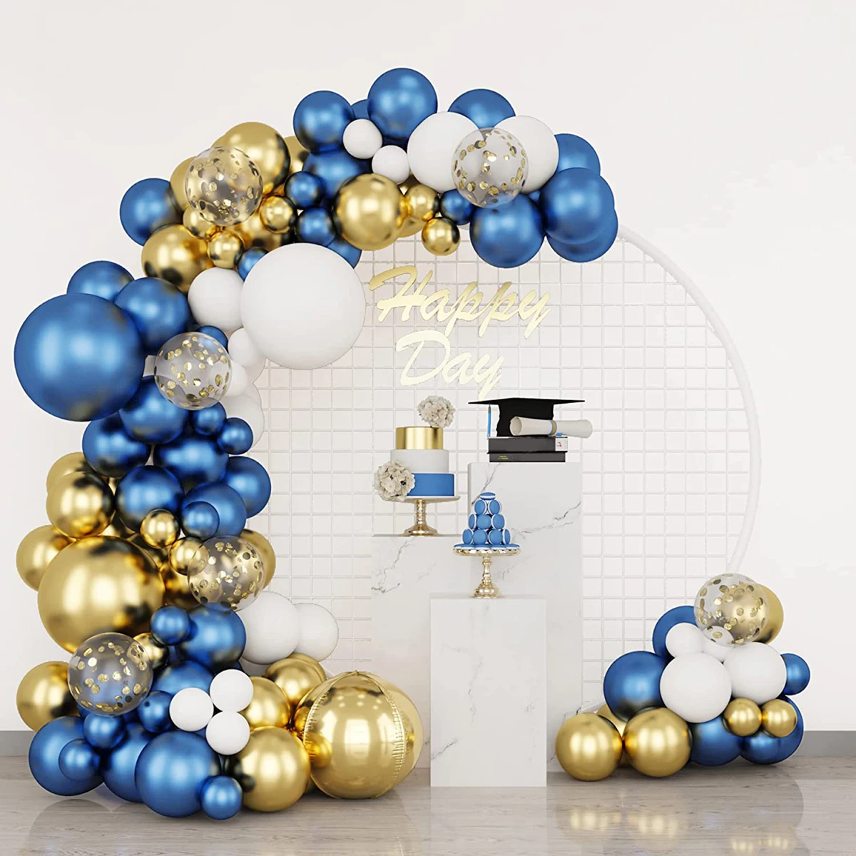 

Blue Gold Balloon Garland Arch Kit Metal Balloon Birthday Party Decor Kids Adults Wedding Balloon Baby Shower Decor Latex Ballon