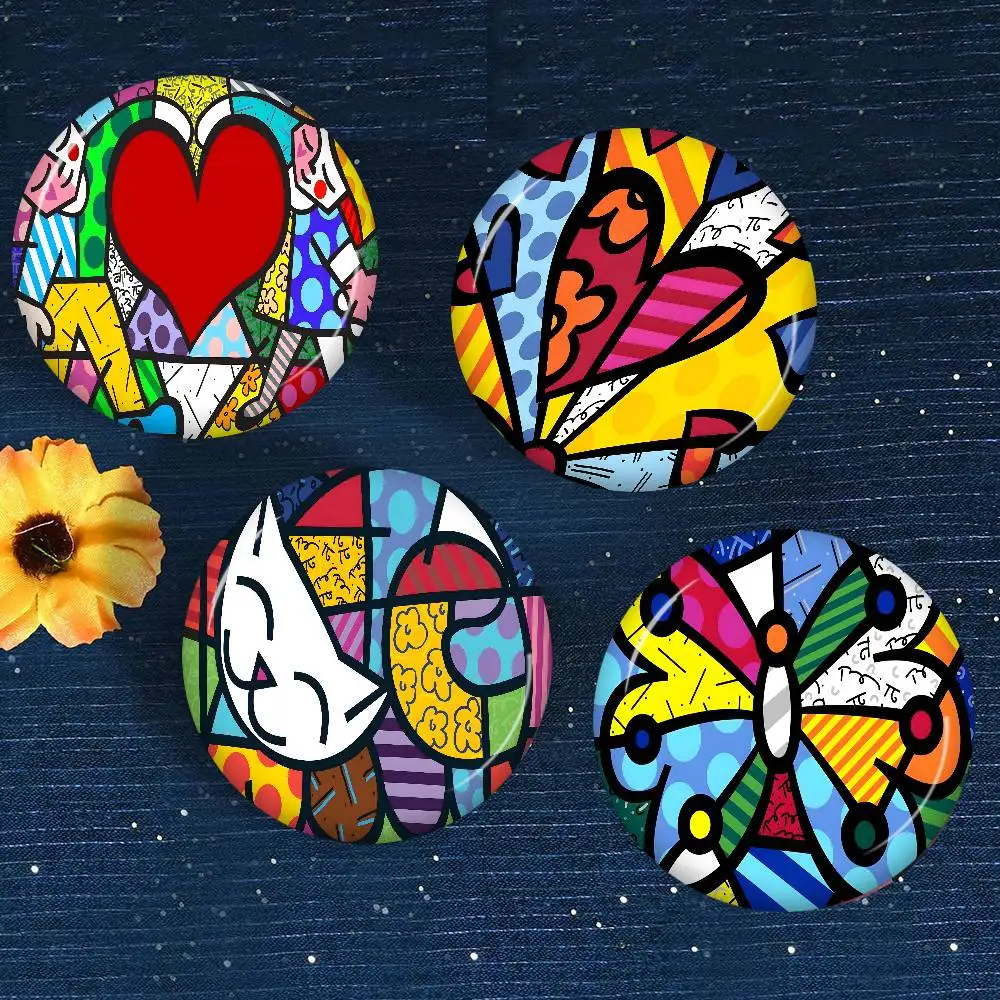 Broche de Metal com Botão Macio e Estampa Vibrante R-Romero B-Britto Art, Ícone Impresso, Presente para Amigos, Distintivo, Broche de Gola, Alfinete de Lapela