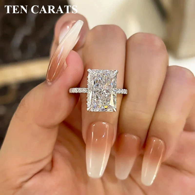 

TEN CARATS VVS1 Moissanite Rings for Women Classic Trendy Fine Engagement Wedding Band GRA Certified %925 Sliver
