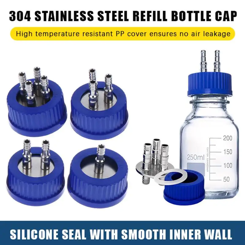 2026 NEW 1PCS GL45 Stainless Steel Feed Cover SS304 Jar Lid Ferment Reactor Blue Headspace Refill Cap For Liquid Transfer Tube