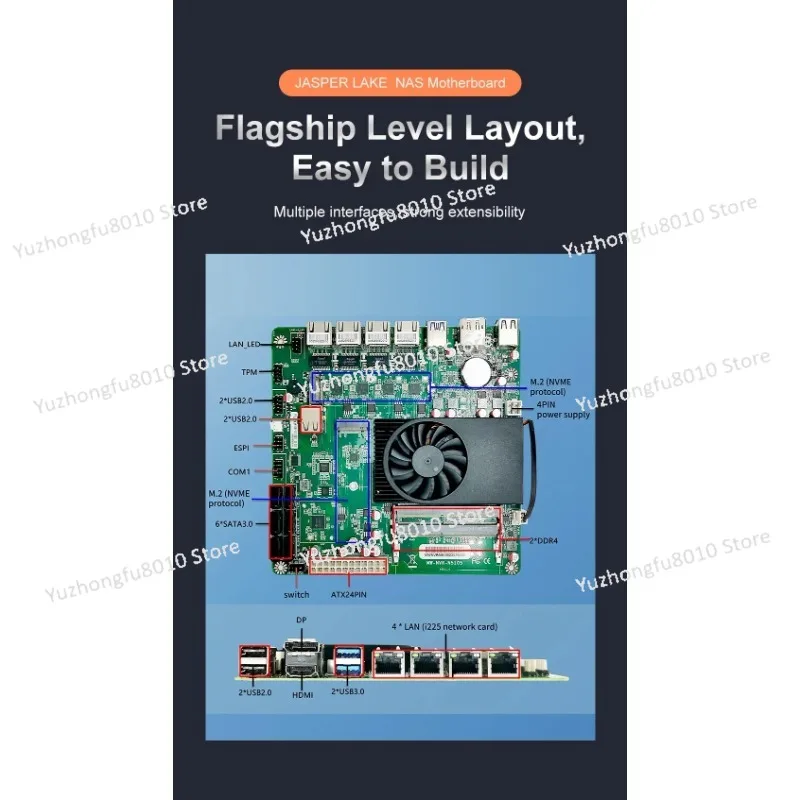 

N5105 Промышленная материнская плата NAS Материнские платы 4 ядра 4 потока Процессор малой мощности 4x2,5G i225 Сеть 2 слота M.2 6xSATA DP HD