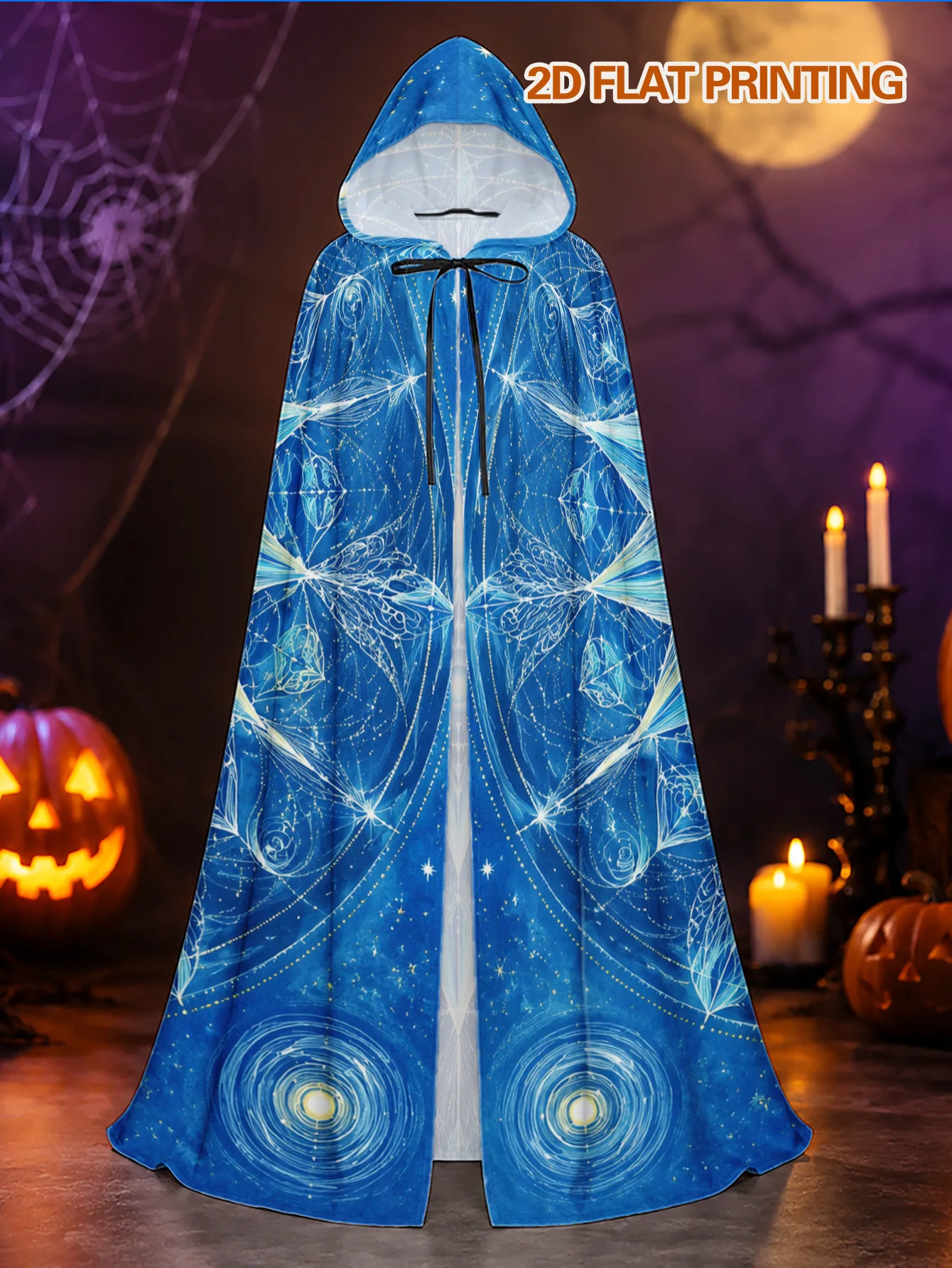 1pc Halloween Vampire And Christmas Fantasy Hooded Cloak with Winter Star Pattern, Polyester Adult Costume Cape for Themed
