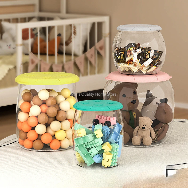 

Children's Plush Toy Storage Box Storage Bucket Household Large Capacity Transparent Storage Can Sit on A Small Stool