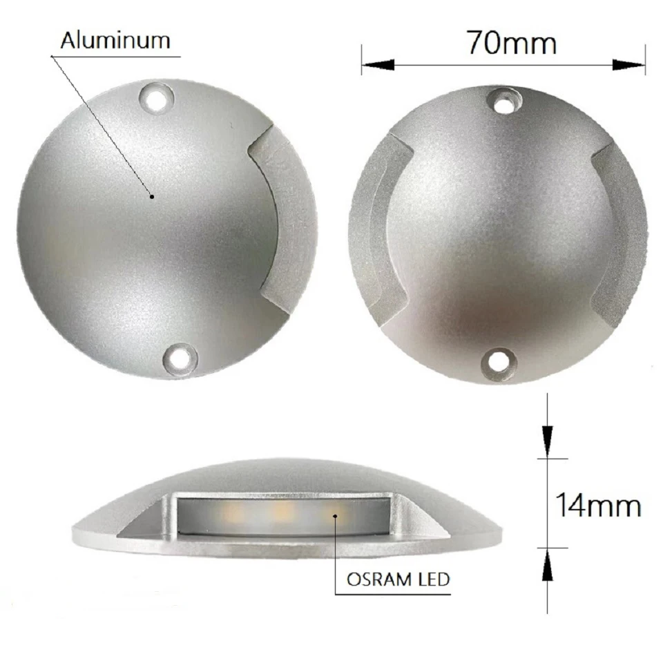 etrnLED RGB Ultra-thin Outdoor Ground Spots LED Waterproof IP67 Surface Mounted Step Light 12V 24V 1W Courtyard Lawn Wall Deck