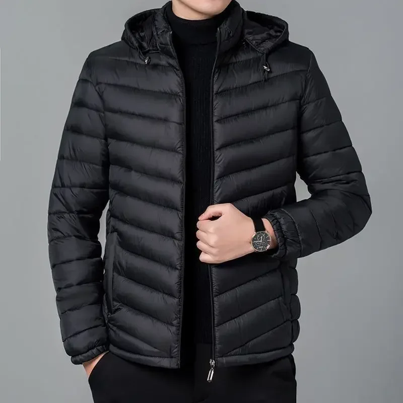 Men\'s Down Jacket Lightweight Puffer Zipper Hooded Male Padded Coats Parkas Padding Korea Korean Luxury Clothing Winter Outer