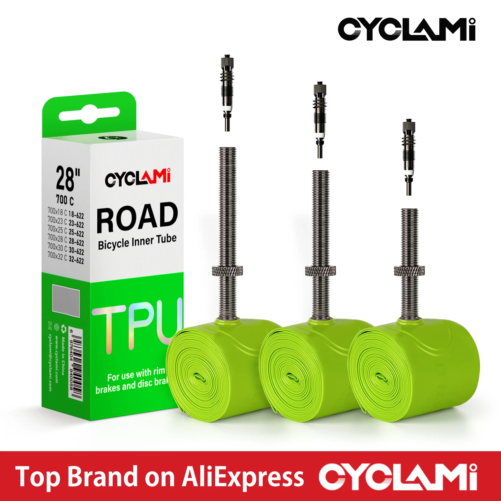CYCLAMI Bike Inner Tube Ultralight TPU Hose Metal Presta Valve Removable Bike Accessories For Road 700C 700 18 23 25 28 30 32 C