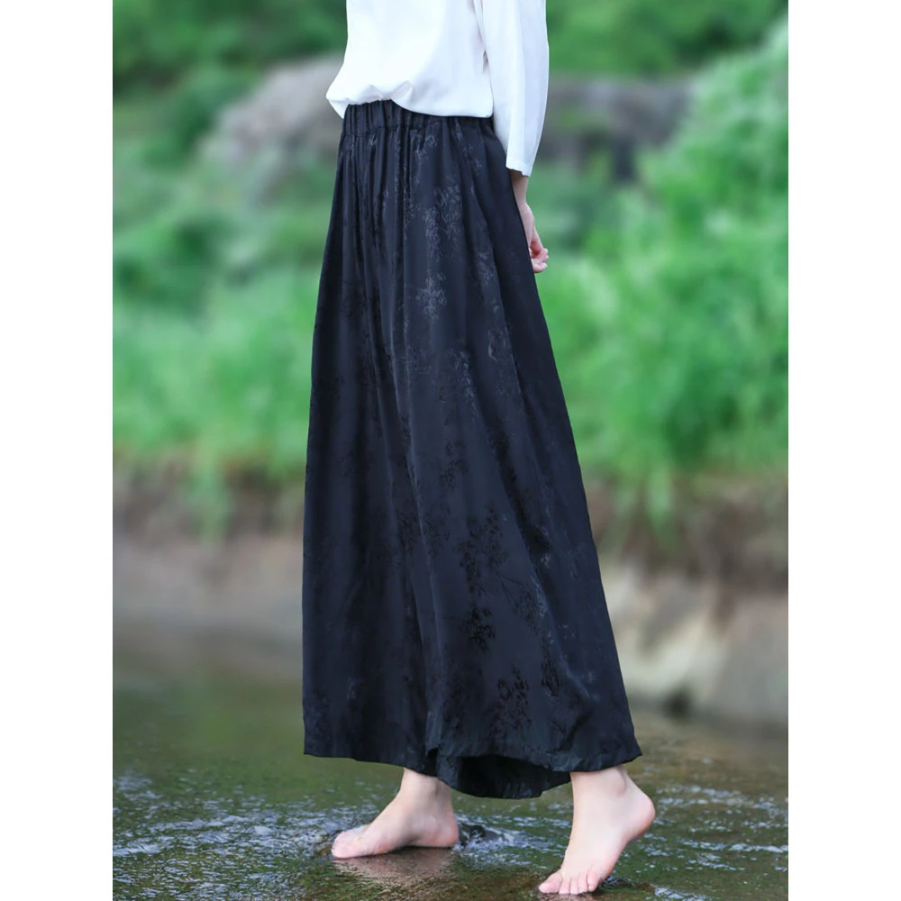 2026 New Arrival Spring/summer Women All-matched Jacquard Ankle-length Pants Casual Loose Elastic Waist  Wide Leg Pants T138