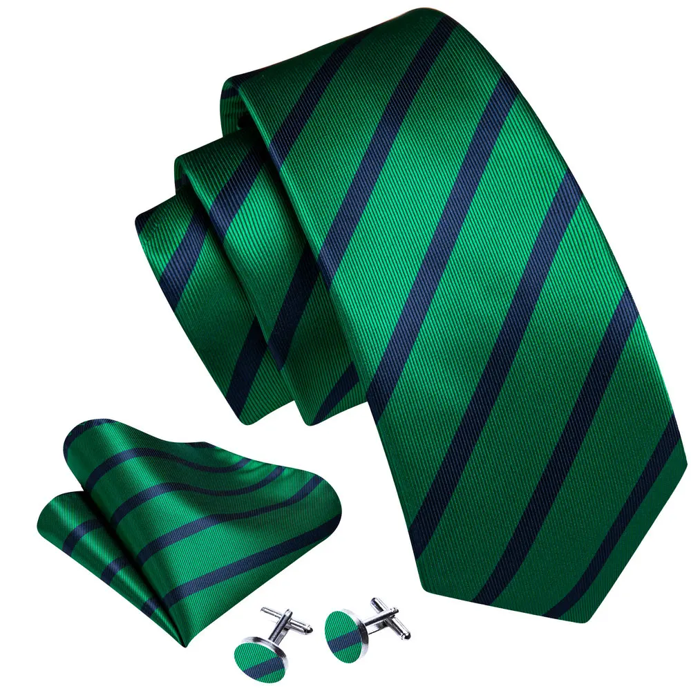 Elegant Stripe Men Tie High Quality Silk Woven Pocket Square Cufflinks Suit Necktie Sets Party Business Gifts Barry.Wang 6523