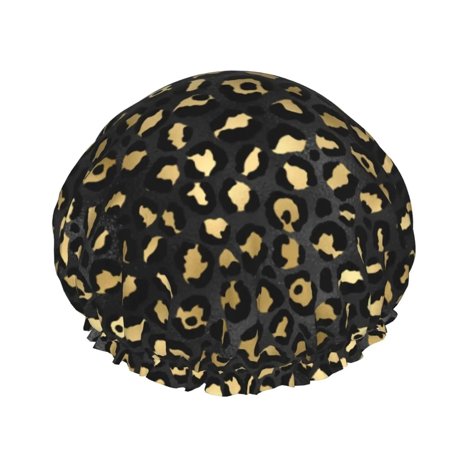 

Gold Black leopard print Shower Caps for Women Cute Reusable Shower Cap Double Layers Elastic Band Long Hair