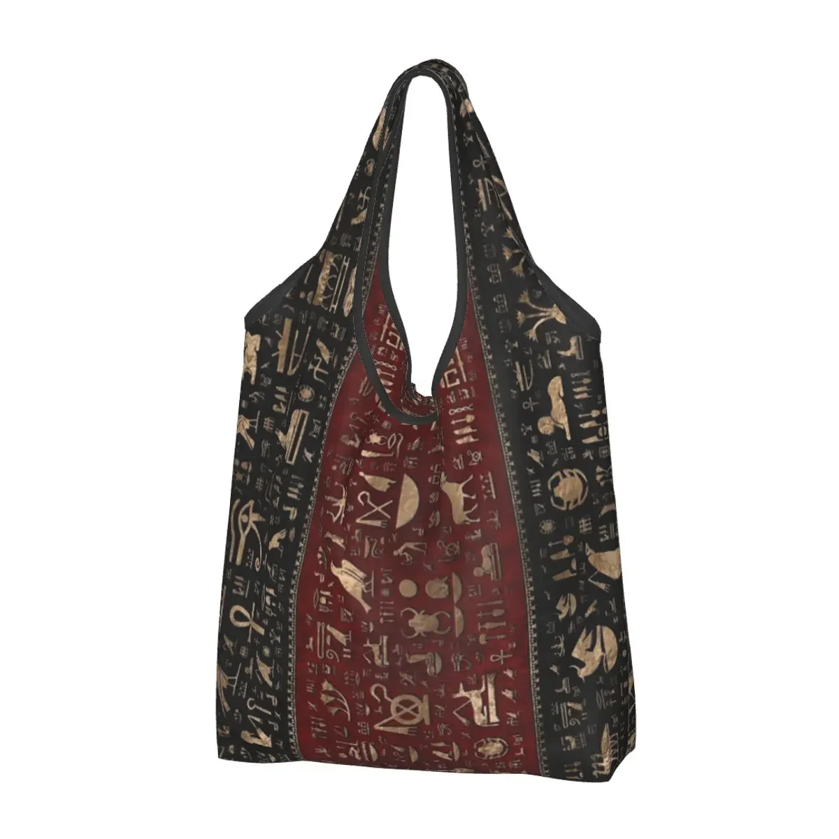 

Ancient Egyptian Hieroglyphs Shopping Bag Reusable Grocery Tote Bags Large Capacity Egypt Recycling Bags Washable Handbag