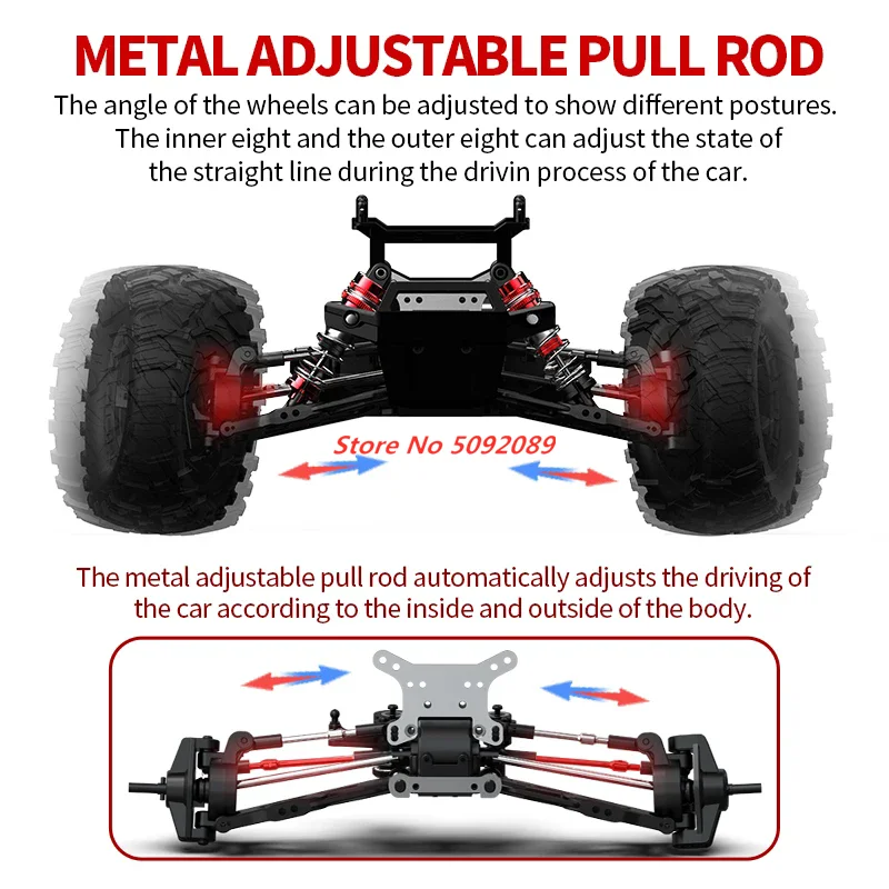 70KM/H 1:10 High-SpeedRemote Control Drift Racing Car 2.4G 4WD Alloy Metal Auxiliary Wheel 4WD Lighting RC Truck Car Toys Model