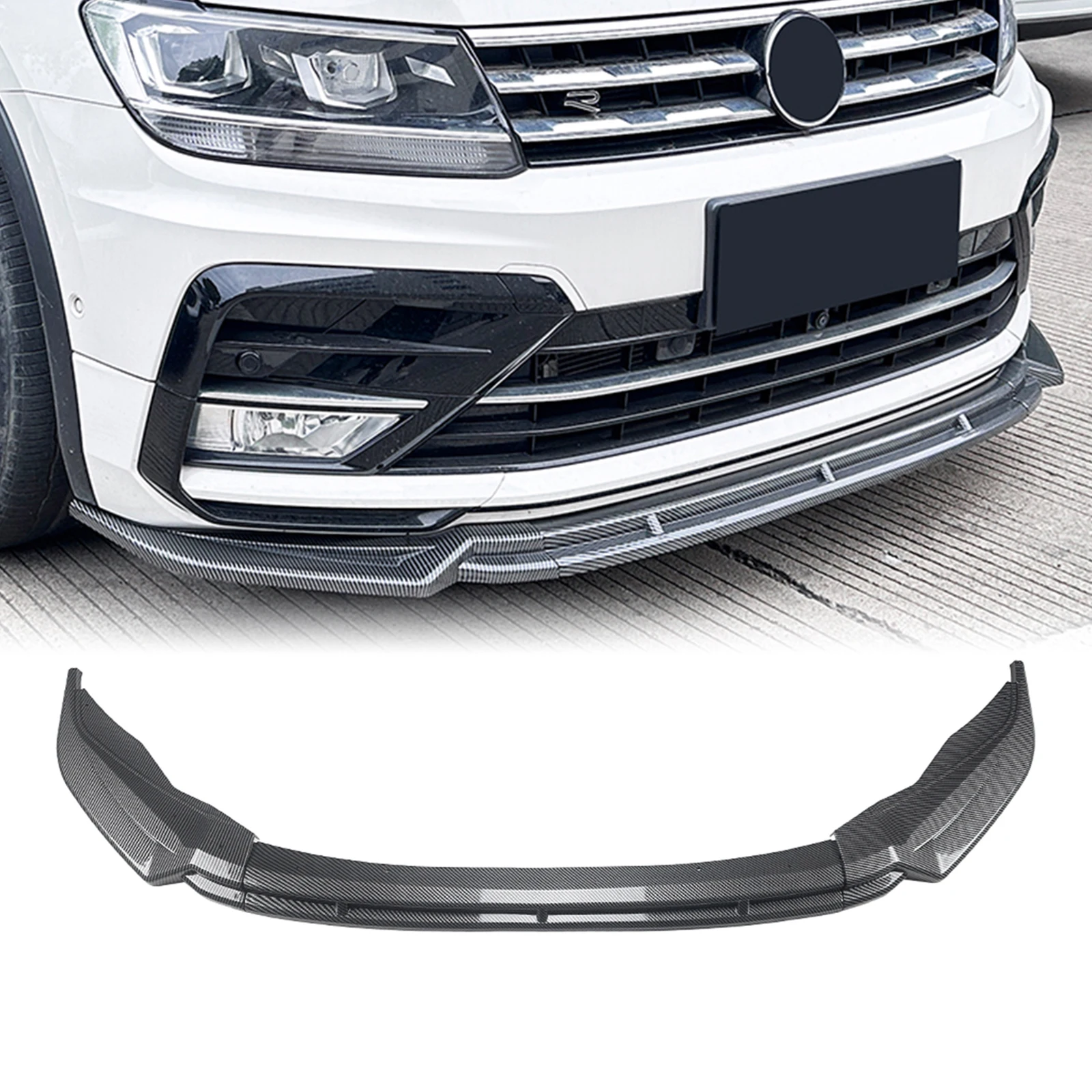 

Front Bumper Spoiler Lip For Volkswagen VW Tiguan MK2 R Line 2017-2020 Carbon Fiber Look/Gloss Black Lower Splitter Protector