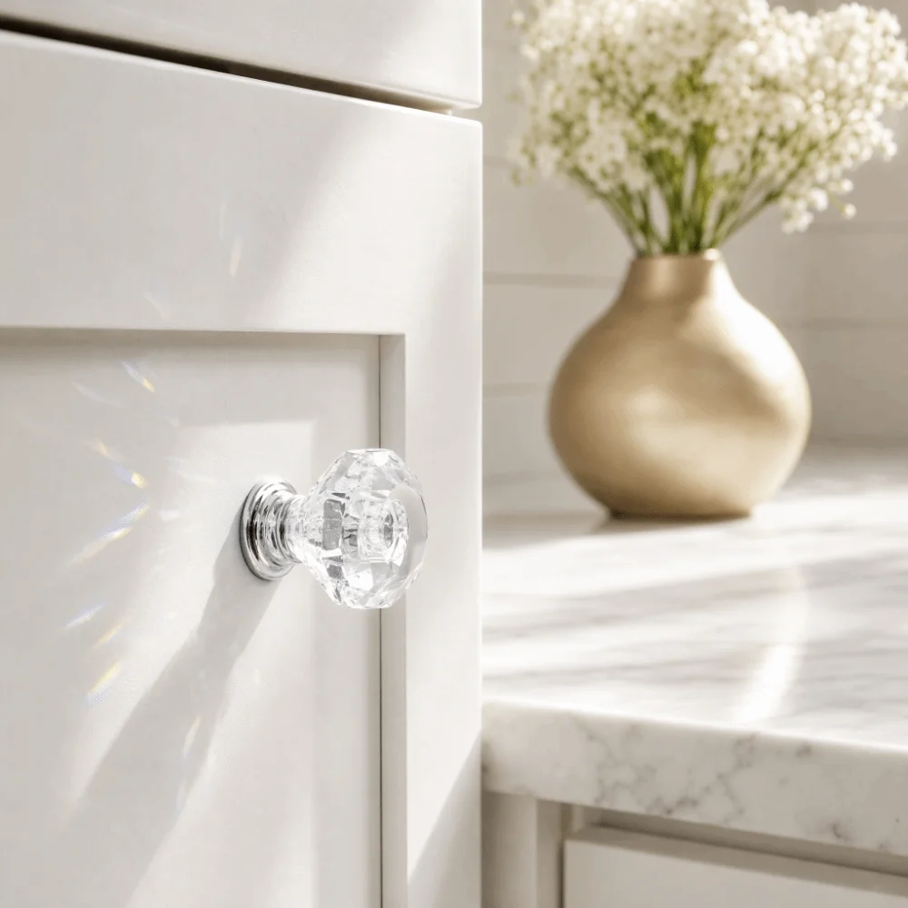 12PCS Vintage Crystal Glass Cabinet Knobs Diamond Shape 25mm Diameter Drawer Pull Handles Glass Cabinet Knobs Office
