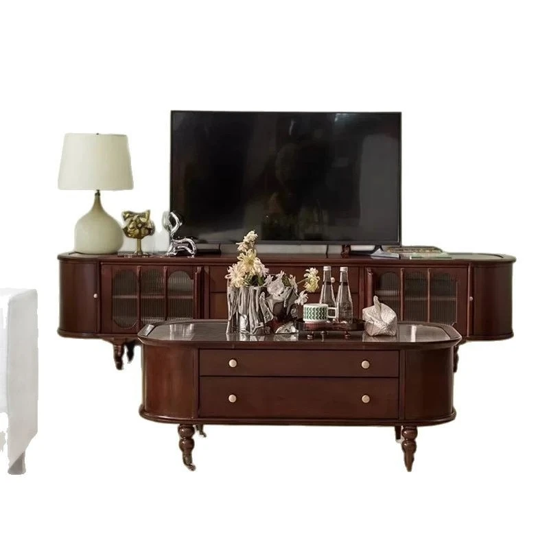 Retro simple solid wood American coffee table combination TV cabinet living room home French light luxury small apartment
