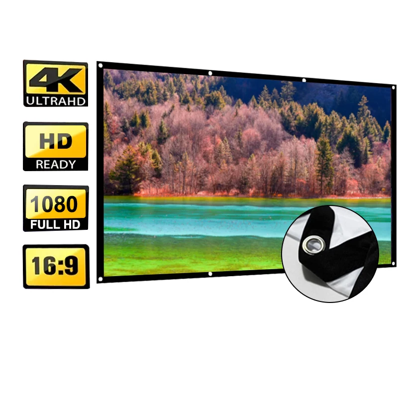 100インチ高密度プロジェクションスクリーン。 オフィスや寝室など、様々な場面で投影に適しています。