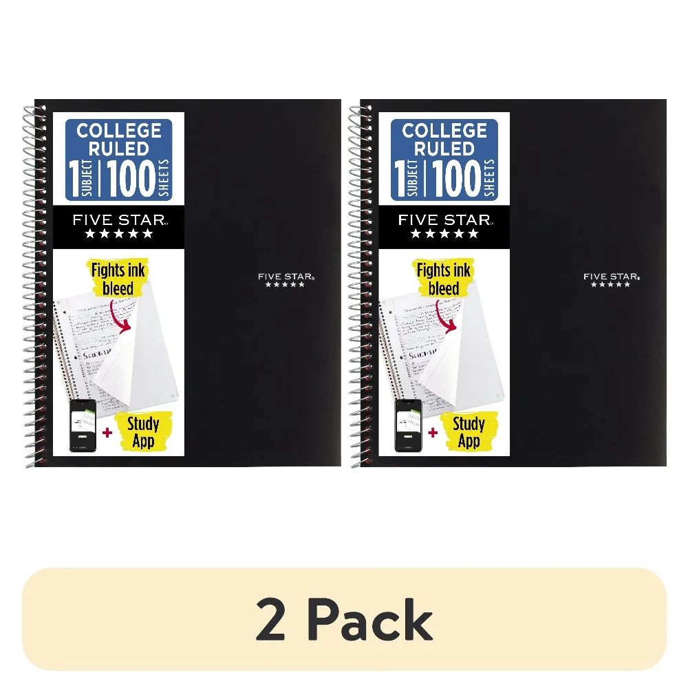 2 Pack College Ruled Spiral Notebook 8.5x11 Inches 100 Sheets Poly Cover with Free Study App Access for Students School Supplies