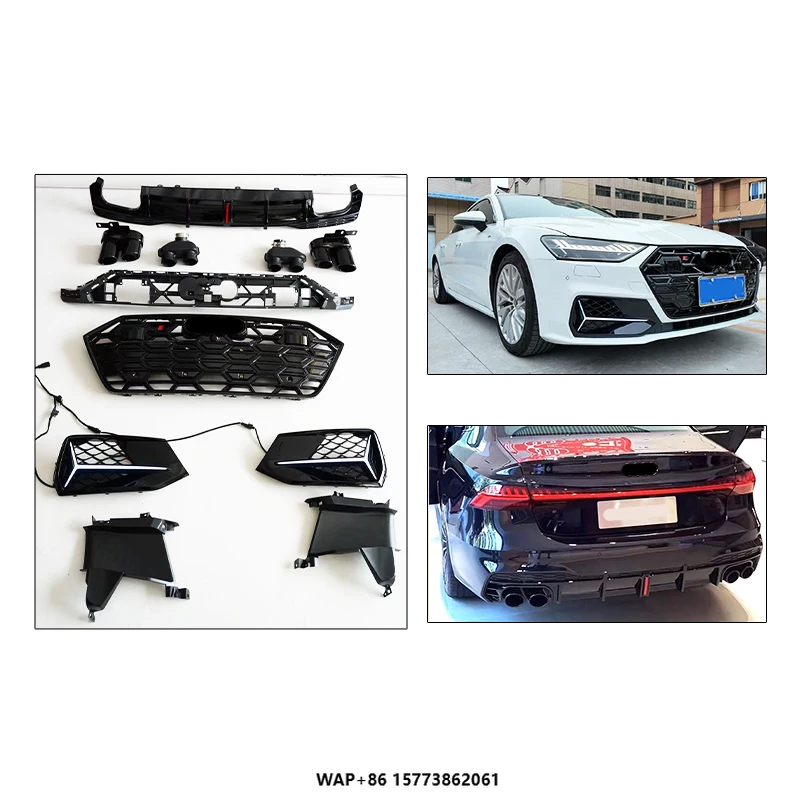 

A7 2019-2024 New Car Bumper Modification Kit with Grille Fog Lights Rear Lip Navigation Light & Tailpipe for Au Di