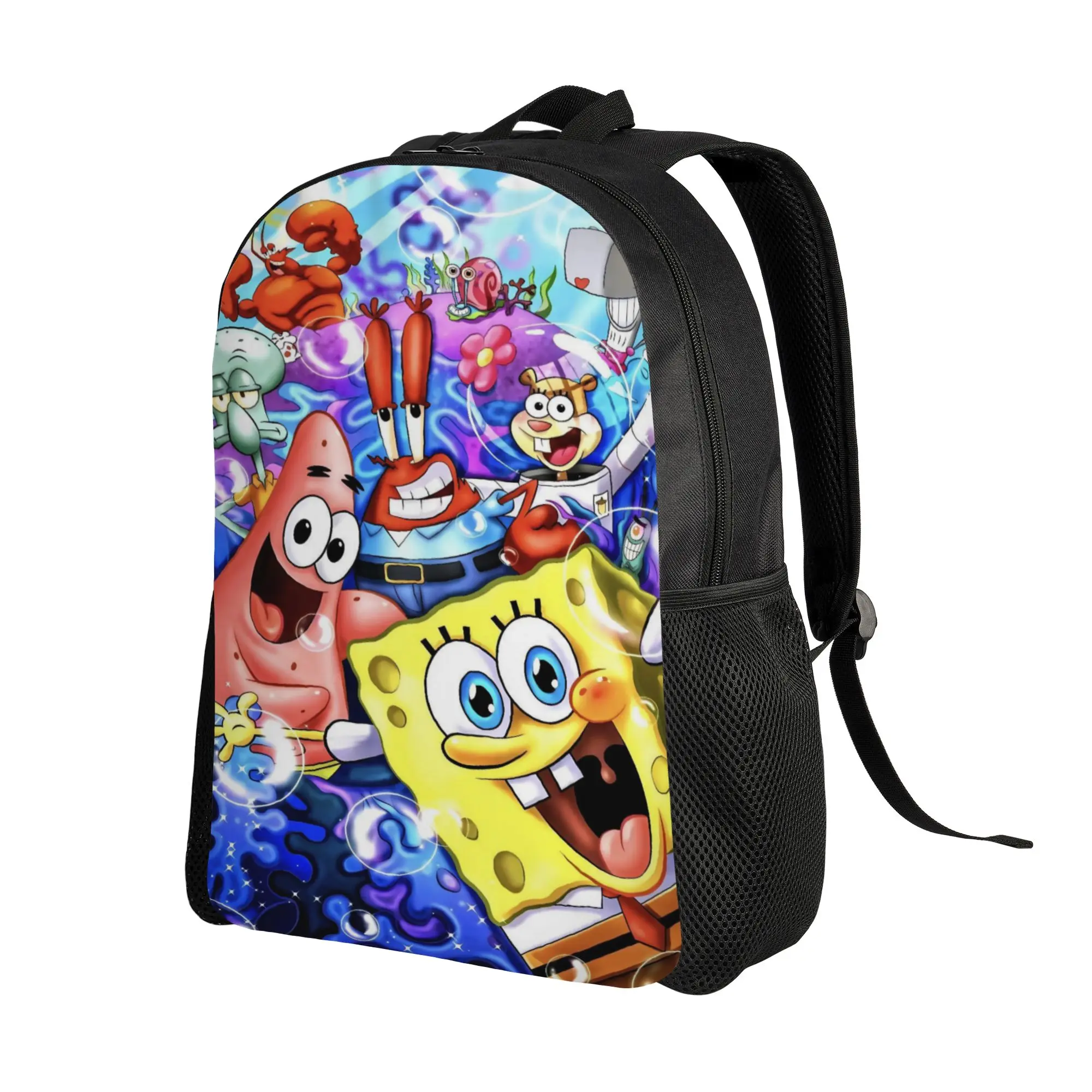S-SpongeBobed Underwater Happy Duo Big Scene Backpack  Youth Polyester Camping Backpacks Soft Elegant School Bags Rucksack