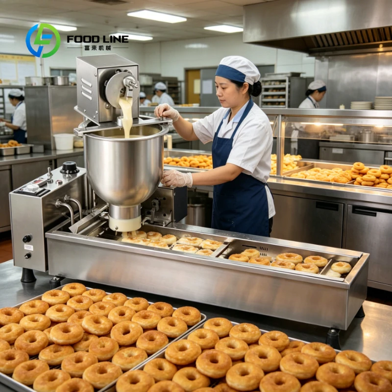 Customized T101 Automatic Donut Maker with Long Constant Temperature Frying Tank & Side Control Panel, Bakery Pastry Equipment