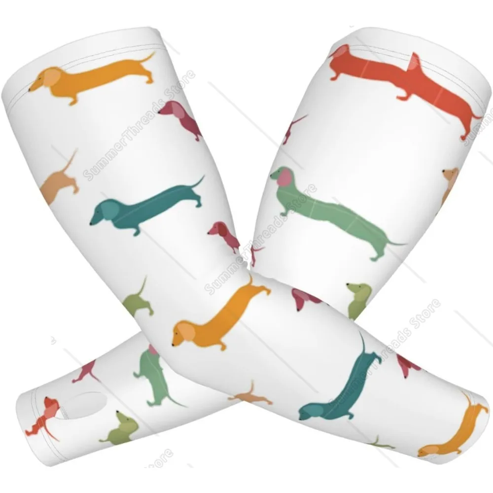 Niedlicher Dackel-Hunde-Aufdruck für Erwachsene, Kühlarmabdeckung aus Eisseide, Schutz und Fingerloch-Kühlarmabdeckung, leicht