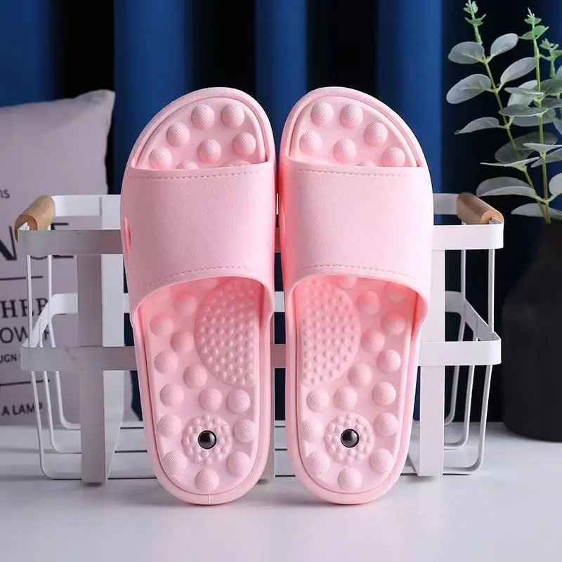 

2024 New Women's Summer One Word Hollow Foot Massage Slippers Soft Sole Non Slip Home Slipper Bathroom Slipper