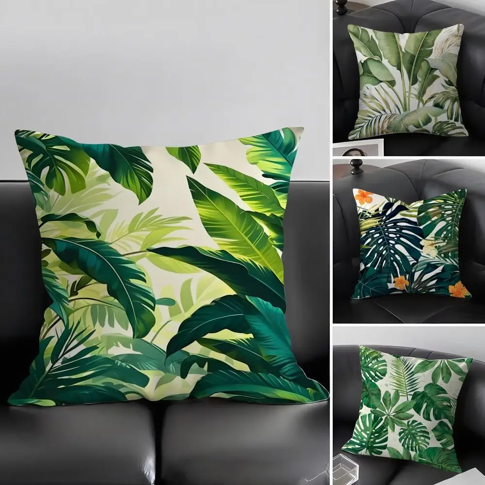 Palm Leaves Fashion Cushion Cover Pillowcase Ultra Soft Skin Friendly Fabric Cloud Like Comfort & Concealed Zipper