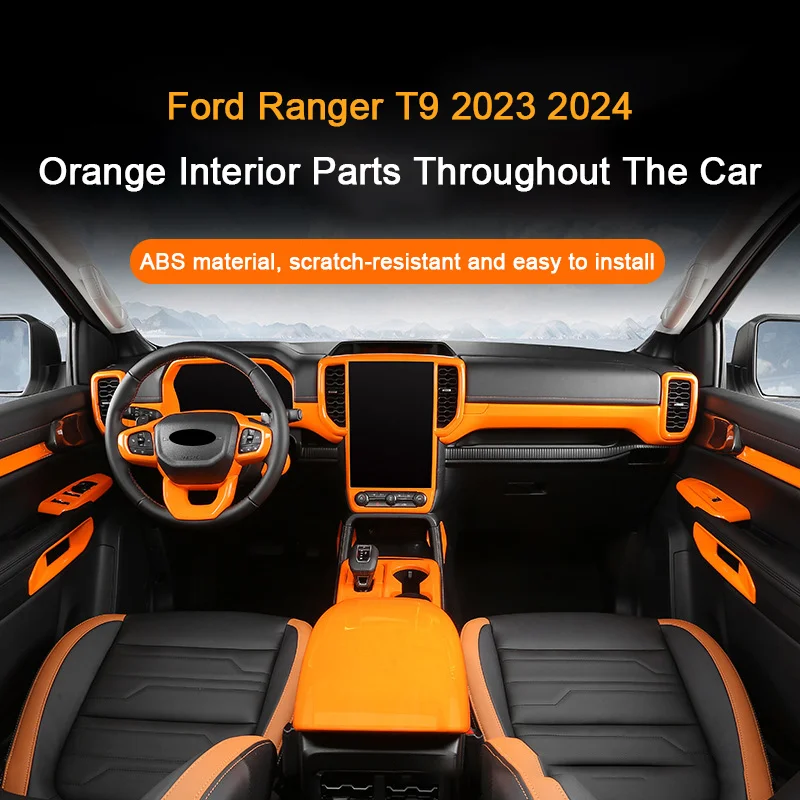 For Ford Ranger Wildtrak T9 2022 2023 2024 2025 Interior Modification Accessories Orange Car Gear Shift Panel Cover Door Trim