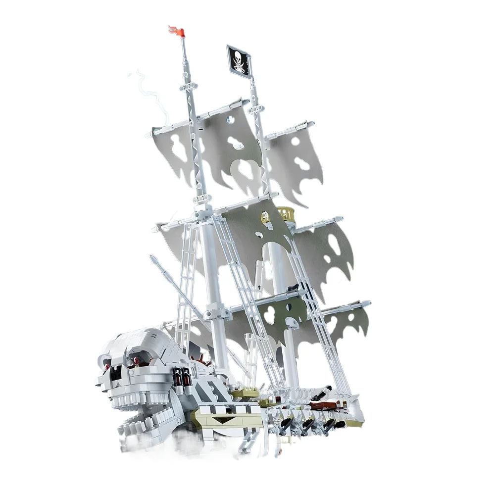 MOC-Juego de bloques de construcción de barco con esqueleto pirata y calavera, barco fantasma de tormenta, velero de aguas profundas, juguete DIY para niños, regalo de cumpleaños y vacaciones