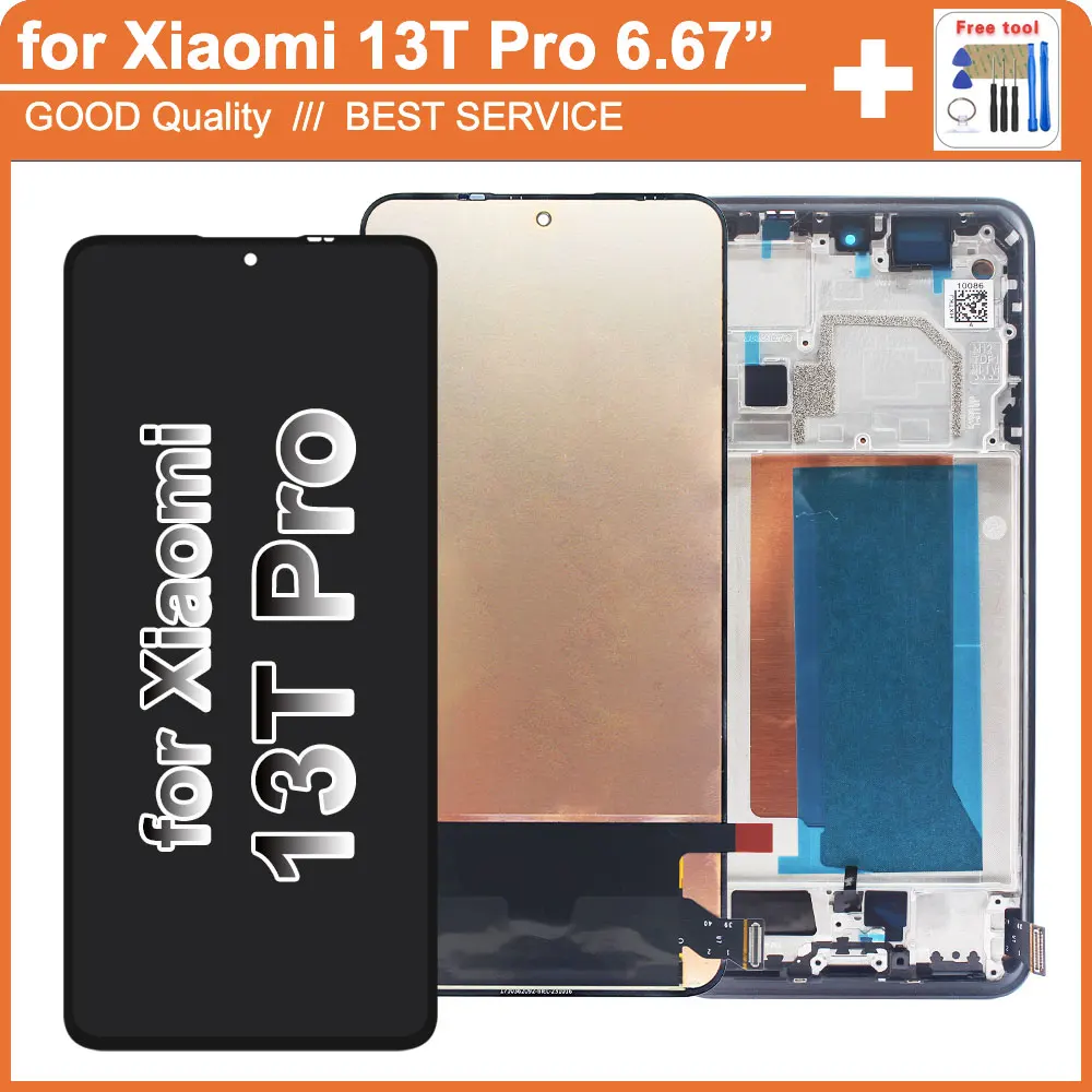 Tested AMOLED LCD for Xiaomi Mi 13T Pro 23078PND5G LCD Display Touch Screen Digitizer Replacement for Mi 13T Pro LCD With Frame