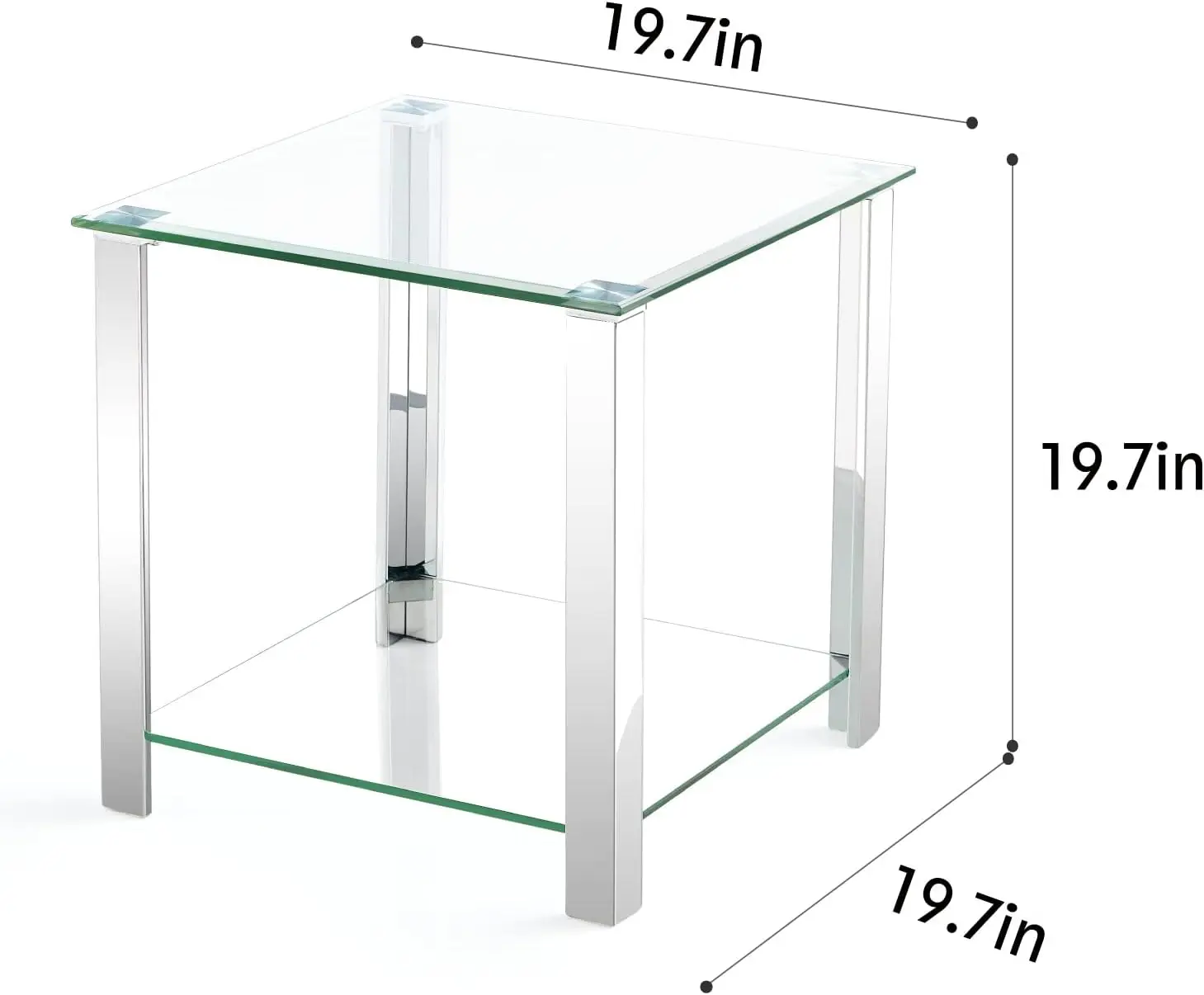 Glass End Table,Side Table With 2-Tier Storage,Coffee Table With Stainless Steel Frame,Living Room Table Modern Style For