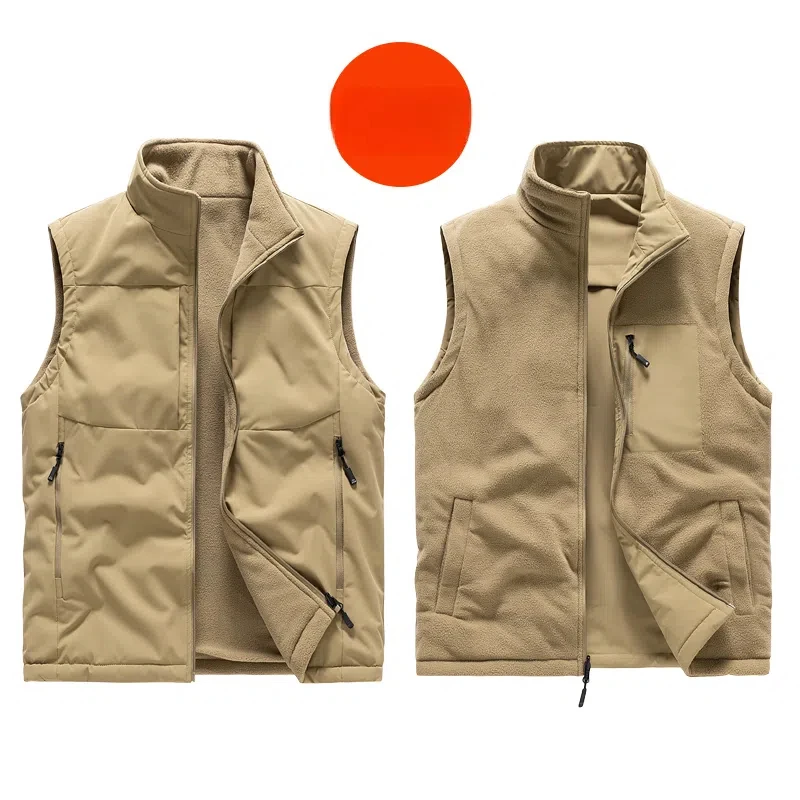 Spring Autumn Men's Clothing Turtleneck Solid Color Zipper Pockets Preppy Style Cardigan Sleeveless Casual Vests Jackets Tops