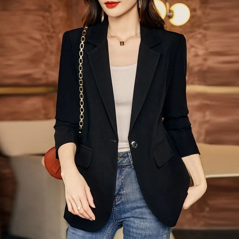 Popular New Women Leisure Rear Fork Suit Coat Female Spring Autumn Long Sleeved Solid Color Blazer Jacket High End Chic Blazers