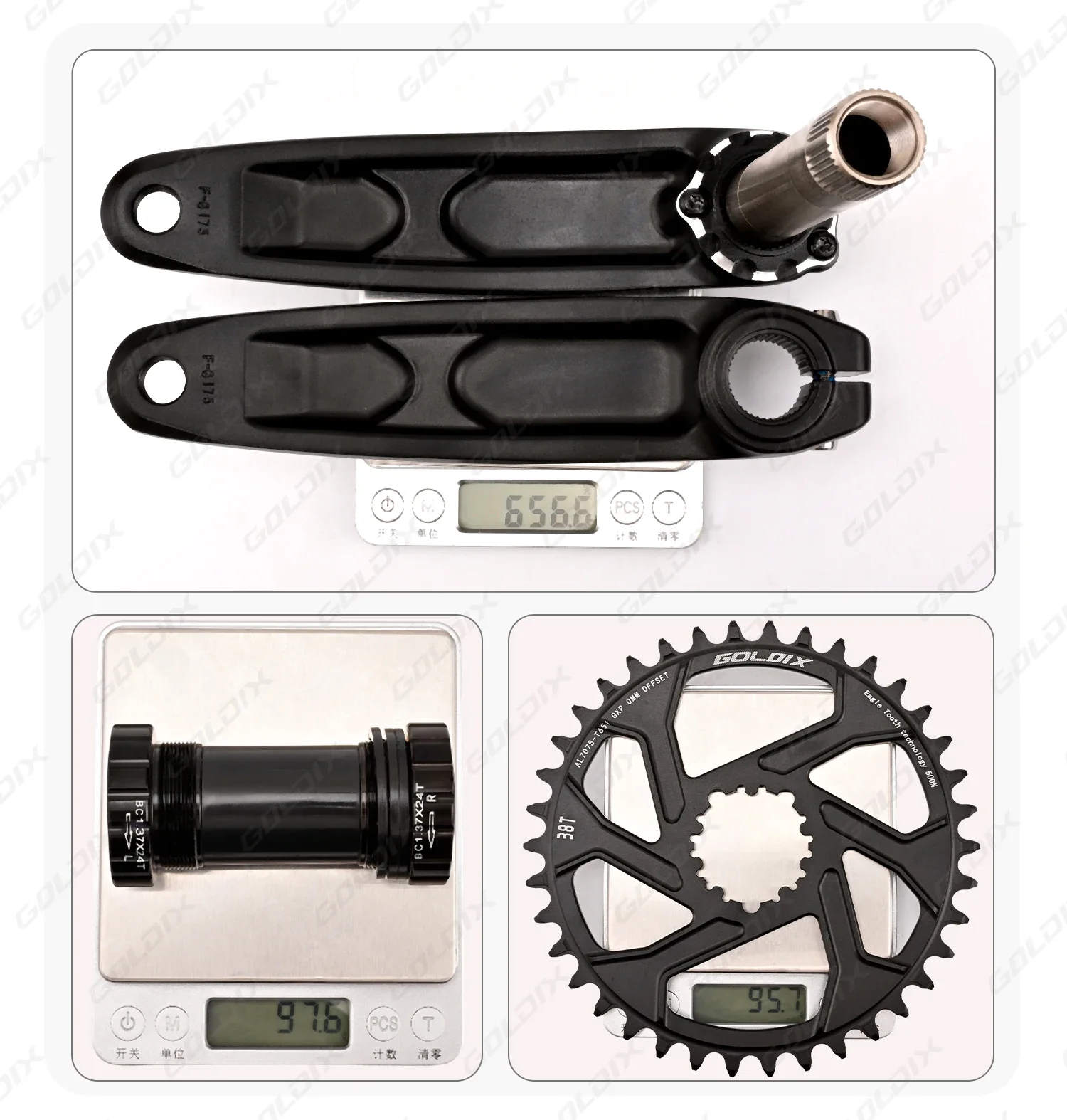 GOLDIX Narrow-Wide-Kettenblatt Hochfeste Fahrradkurbelgarnitur 165/170/175mm Geschmiedeter Legierungs-Kurbelarm 3-Bolzen-Direktmontage für MTB-Fahrrad – Detail 12