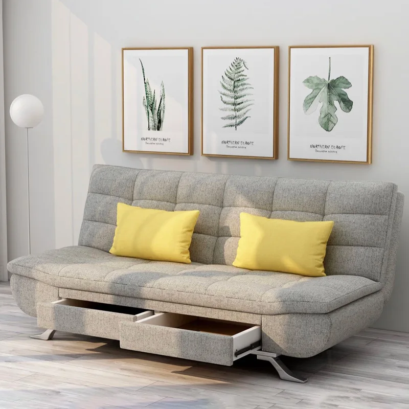 Promotional price Two modern fabric sofa beds with sponge-filled storage drawers for apartment hotel living room