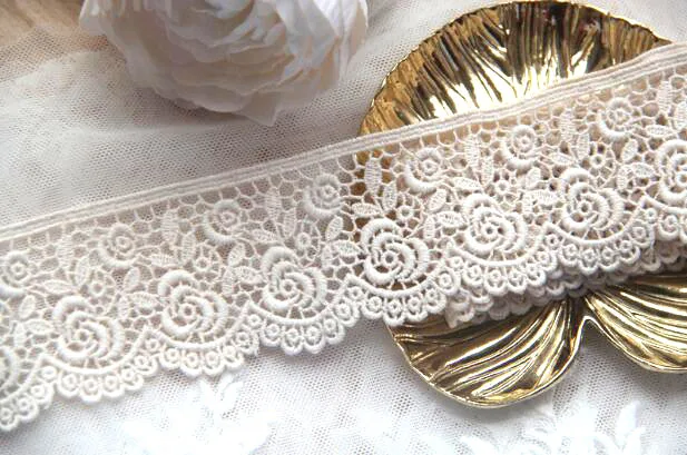 Width 4.5cm Thicken Retro Rose Flwoer Pure Cotton Lace Embroidery Trim Lace Decoration Yarn skirt Curtain X406