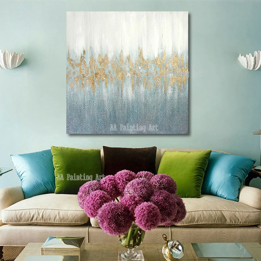 Wall Decor Paintings Art Handmade Unframed Textured Gold Foil Oil Painting Canvas Picture Artwork Hot Selling Home Showpieces