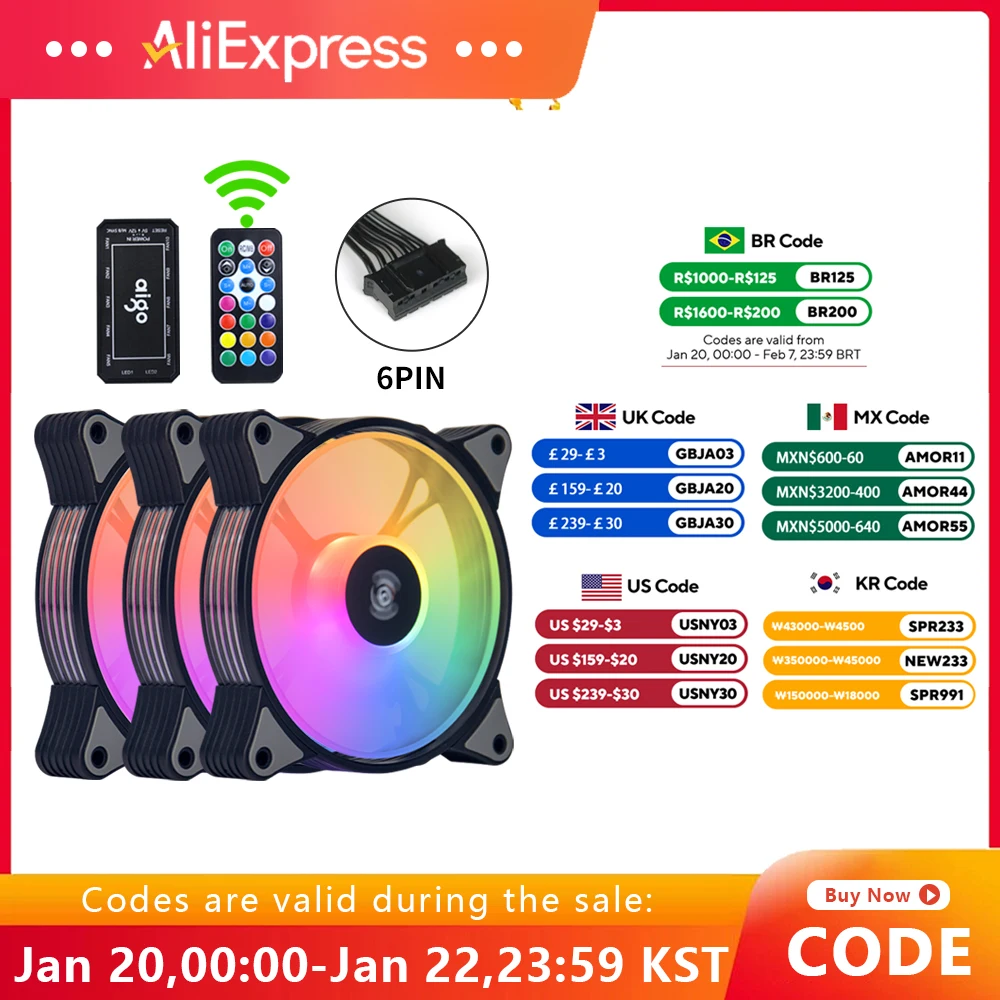 Aigo AR12 120mm pc 컴퓨터 케이스 팬 RGB 방열판 aura sync sata 포트 12cm 쿨러 argb 자동 컨트롤러 팬 냉각 ventilador