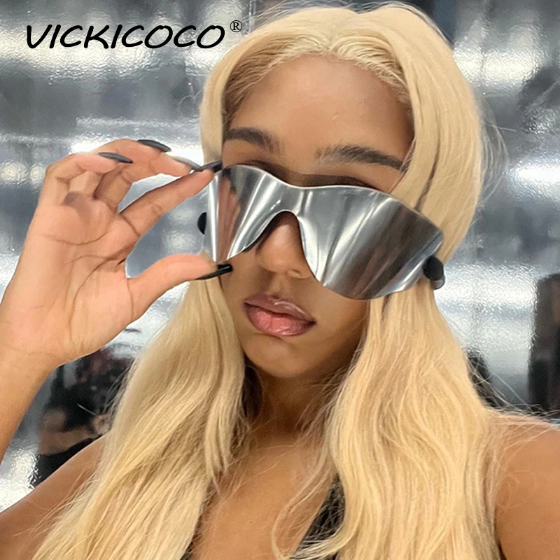 Luxury Oversized Rimless One Piece Y2K Sunglasses Women Men New Brand Trendy Goggle Hip Hop Sun Glasses Punk Adjustable Shades