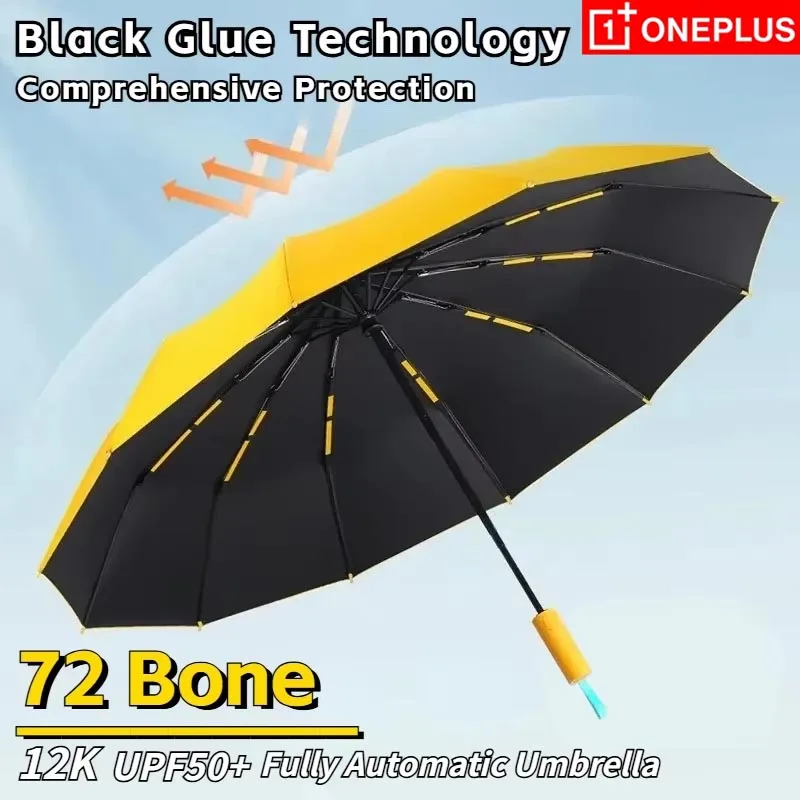 Oneplus 72-Bone Fully Automatic Umbrella Super Strong Windproof Compact Folding for Travel UPF Sun UV Protection for Men & Women