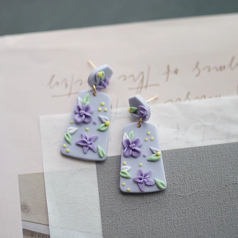 French Romantic Sculpted Flower Bouquet Earrings Polymer Clay Pastel Rose Petal Drop Vintage Gold Stud Floral Sweet Wedding
