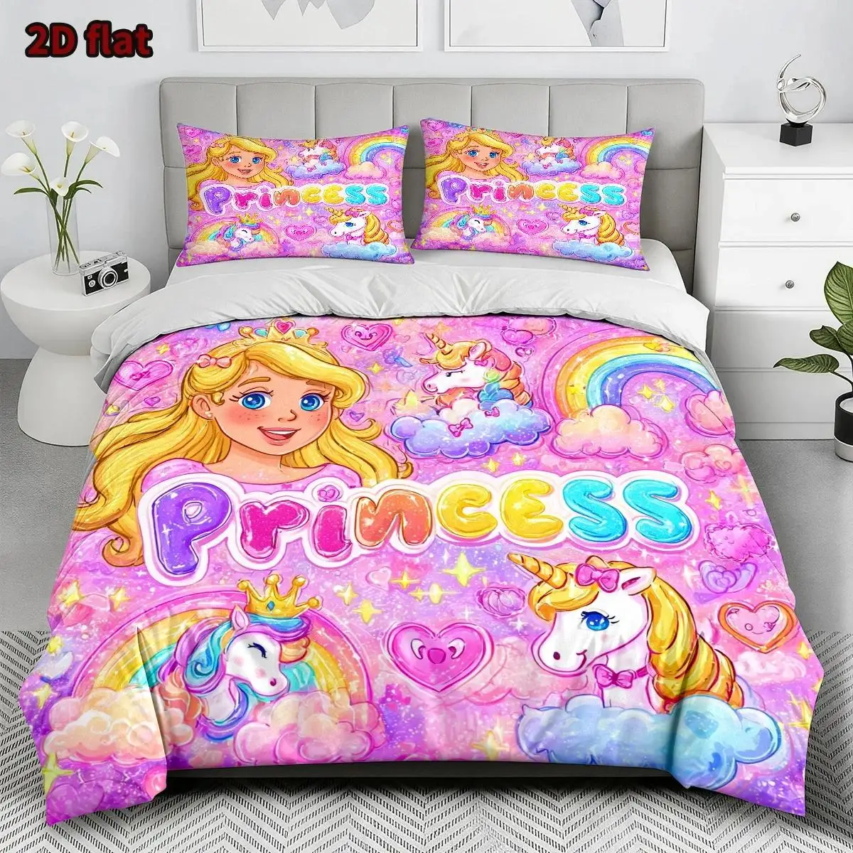 3Pc Dreamy Unicorn Princess Theme Cartoon Bedding Set (1*Duvet Cover + 2*Pillowcases), Suitable for All Seasons, Machine Washable, Invisible Zipper Design, Large Personal Bed Cover Set, Suitable for Home, Dormitory, Master Bedroom, Guest Room, Cool Motorcycle Aurora Snow Mountain Print, Three-Piece Bedding Set, Trendy Motorcycle Style Bedding, Waterproof Quick-Dry Bedding, Nordic Mountain Moonlight Bedding, Dynamic Cycling Elements Duvet Cover, Comfortable and Skin-Friendly