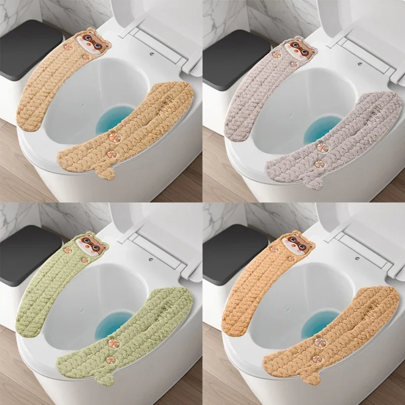Household Handle Toilet Seat Cushion,Universal Cartoon Toilet Cover for All Seasons,Thick Plush Seat Cushion