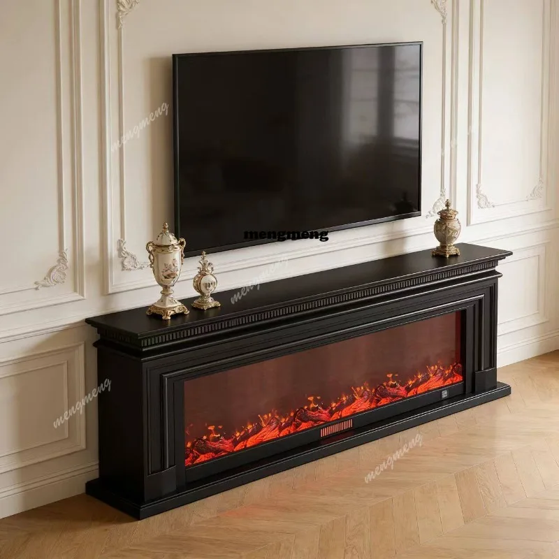 Solid wood carving flower decorative fireplace TV cabinet Fireplace light luxury living room TV cabinet