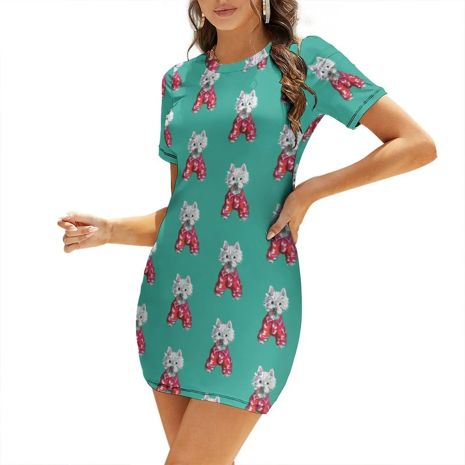 

Westie in pyjamas Short-Sleeved Dress sensual sexy dress for women Women's clothing Woman clothing dress for woman