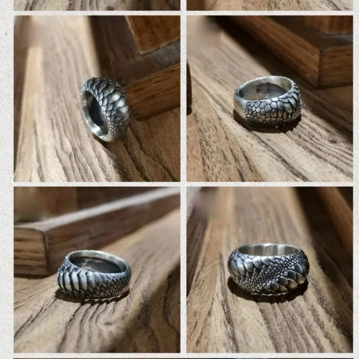 Vintage Silver Color Infinity Snake Scales Open Ring for Men Women Cocktail Party Wedding Ring Punk Cool Dragon Ring Jewelry