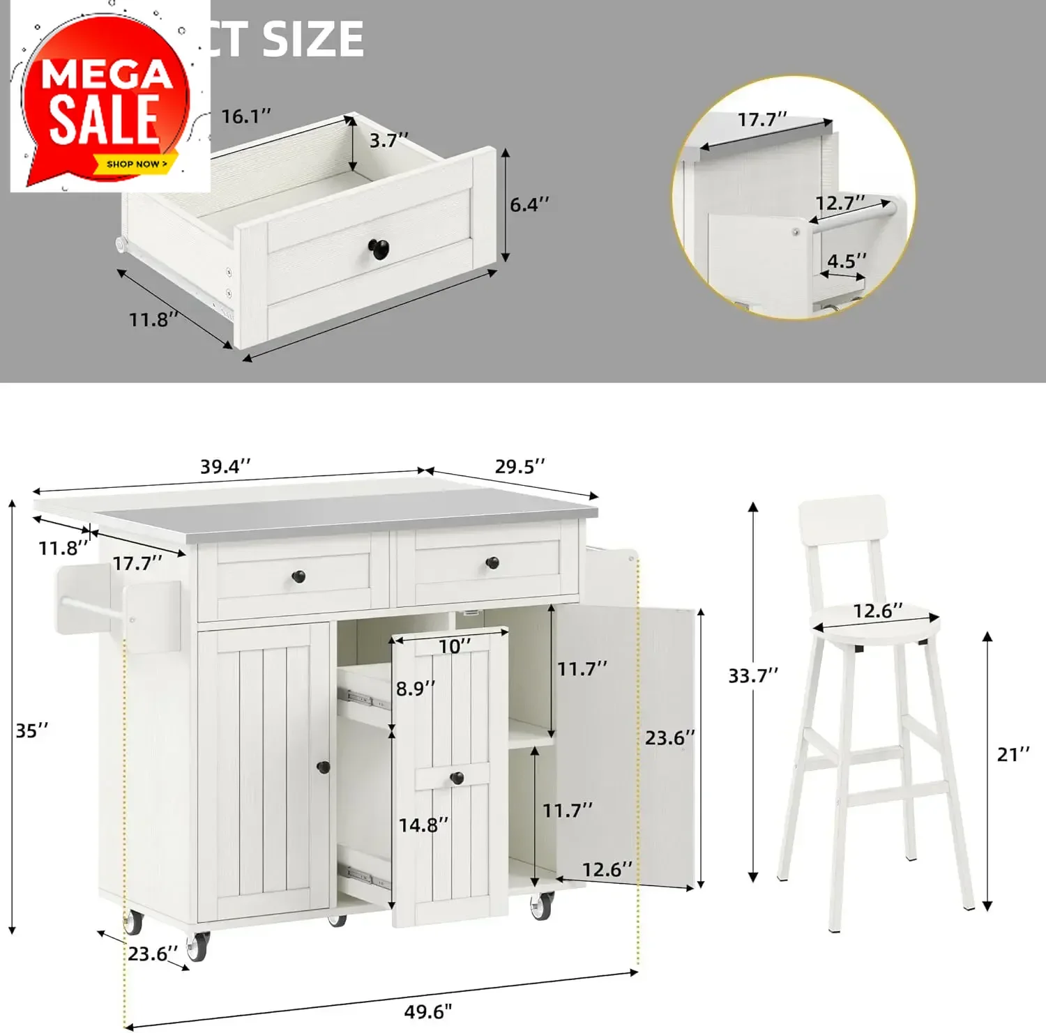 

Hot-selling[Hot Sale!]Kitchen Island with Seating, Mobile Kitchen Storage Island with Drop Leaf Countertop, Large Kitchen Island
