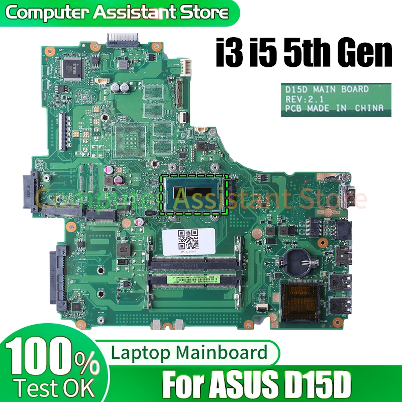 

For ASUS D15D Laptop Mainboard REV.2.1 i3-5010U i5-5257U i5-5200U 100％test Notebook Motherboard