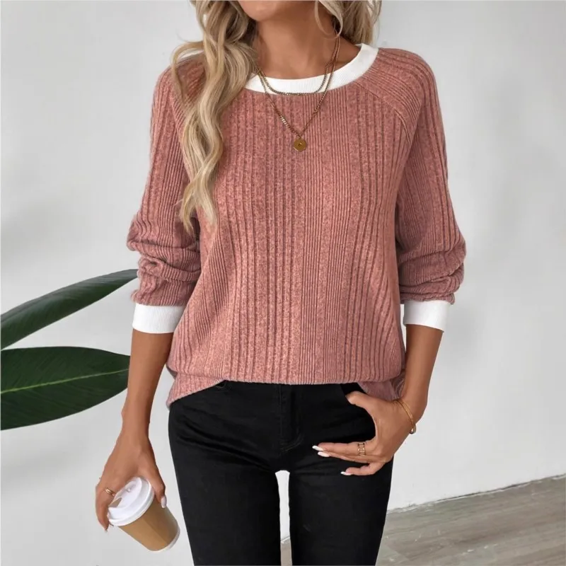 

Женский свитер-пуловер на осень/зиму, повседневный, с круглым вырезом, длинными рукавами, однотонный, в рубчик, теплый