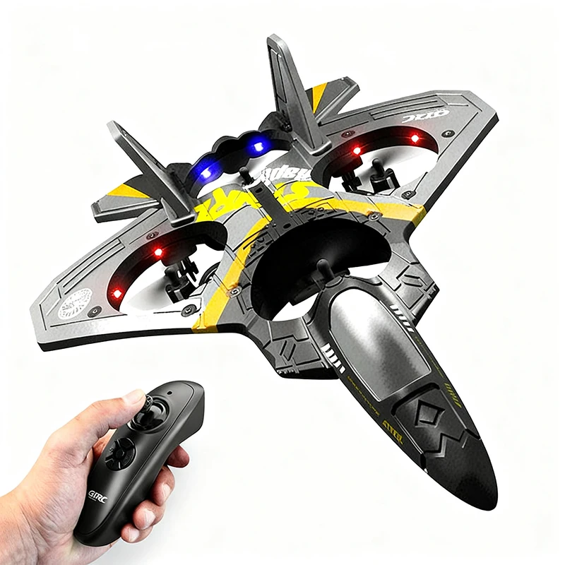 Jet da caccia telecomandato - Aereo RC da 2,4 GHz, drone aliante in schiuma con 2 batterie, giocattoli facili da volare per bambini, ragazzi, principianti